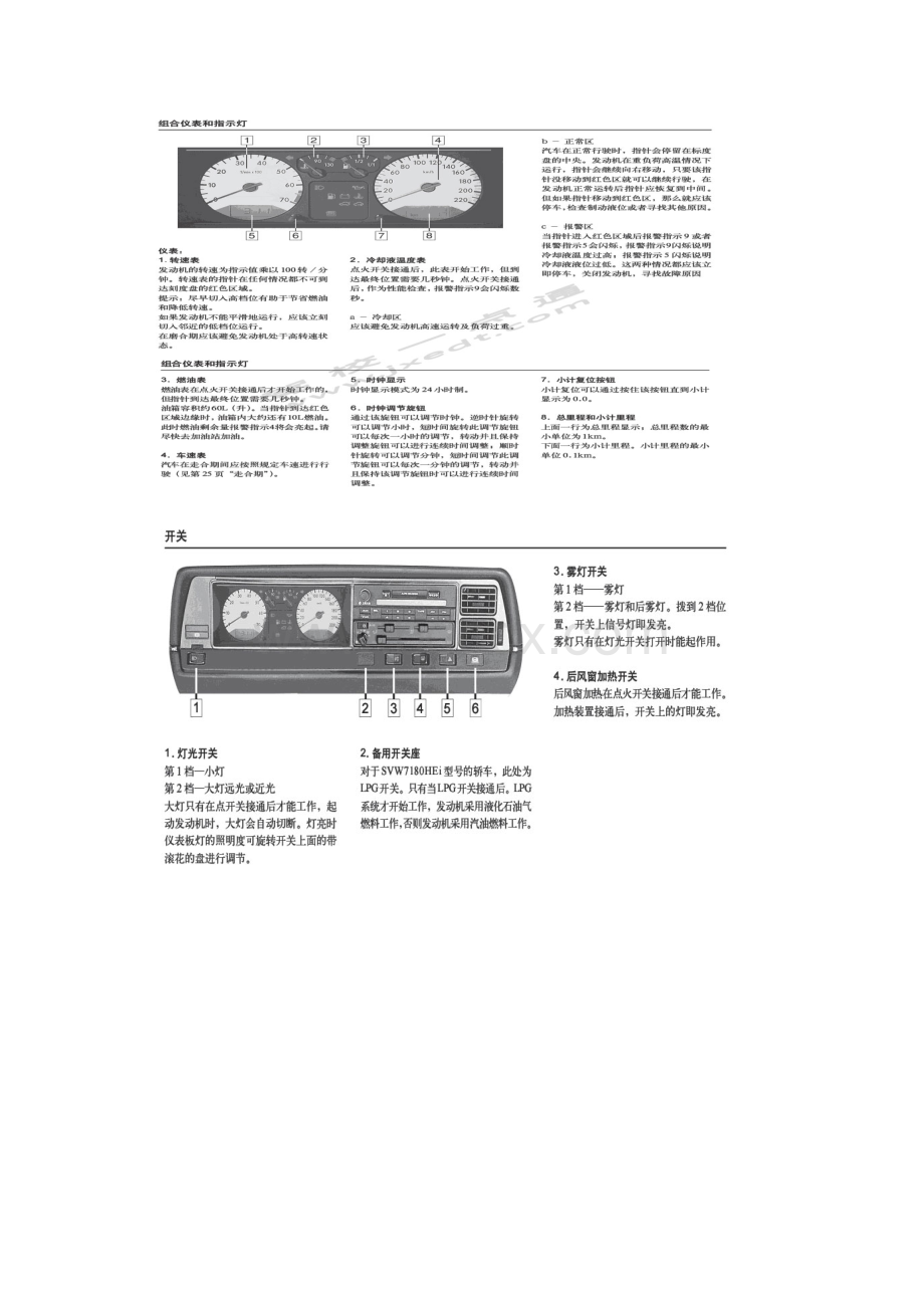 桑塔纳普桑仪表灯光开关和操作现用图解.docx_第3页