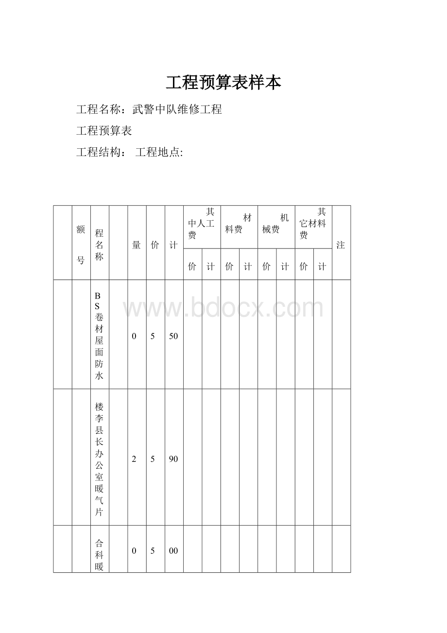 工程预算表样本.docx_第1页