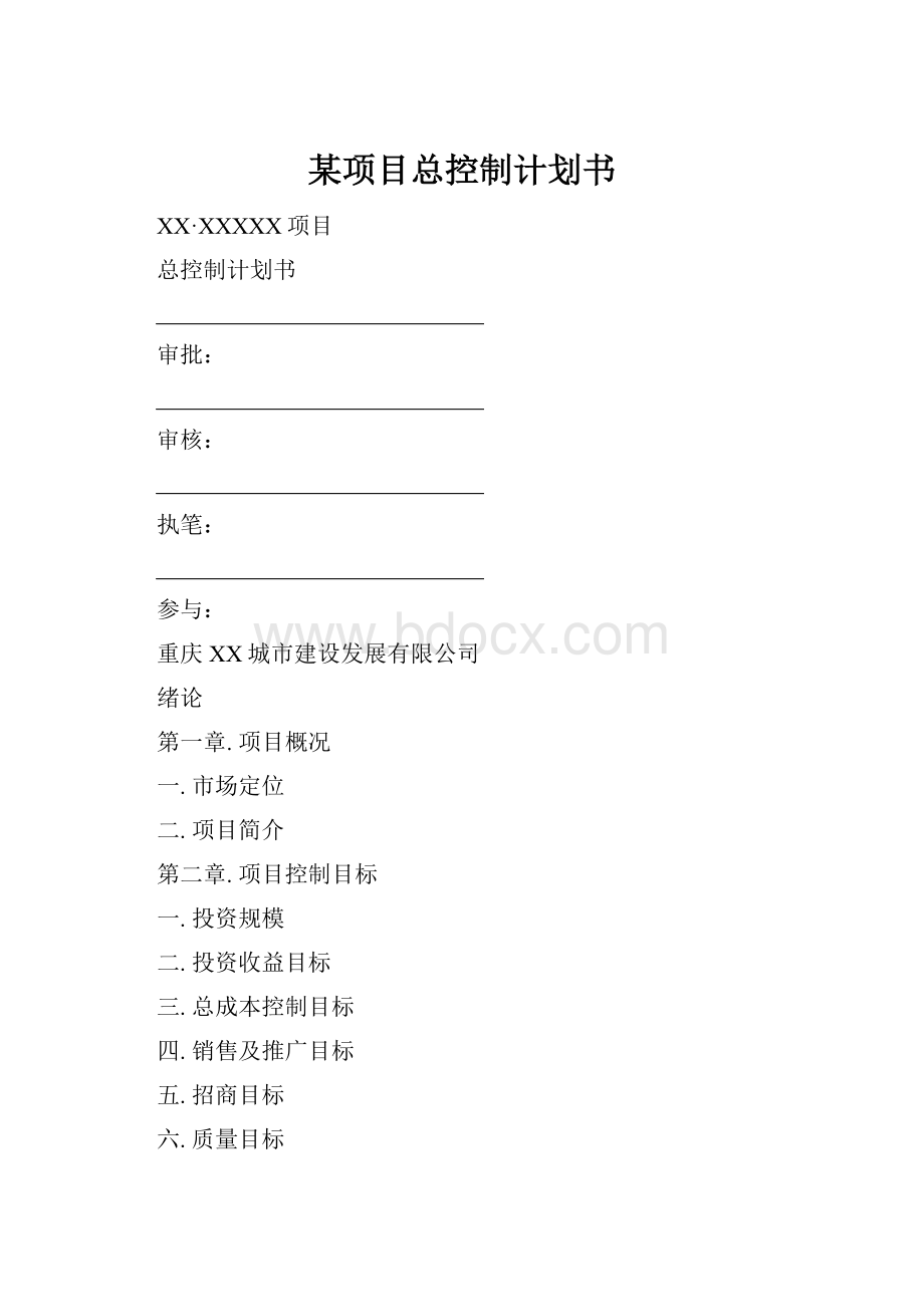 某项目总控制计划书.docx_第1页