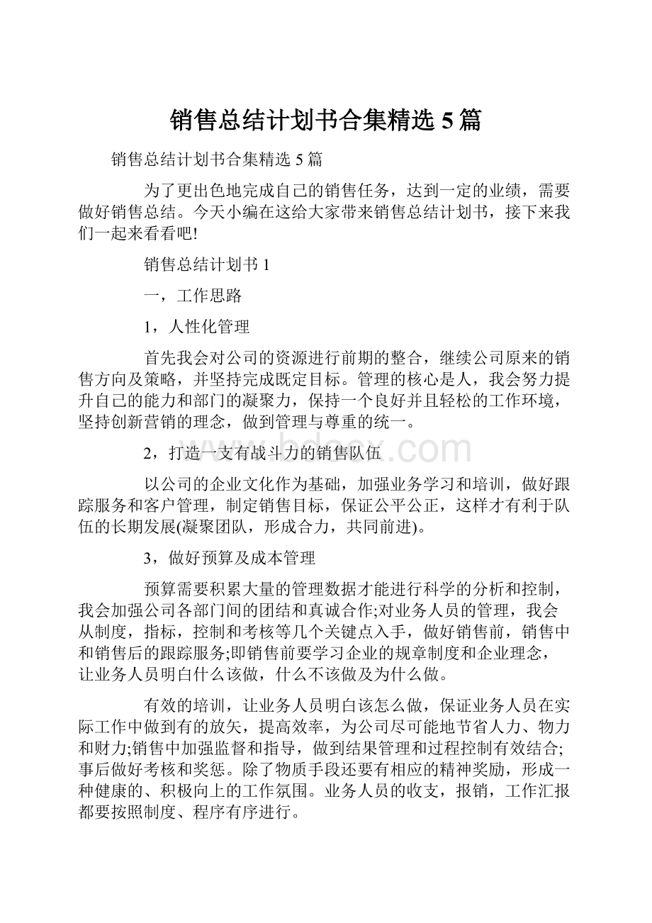 销售总结计划书合集精选5篇.docx