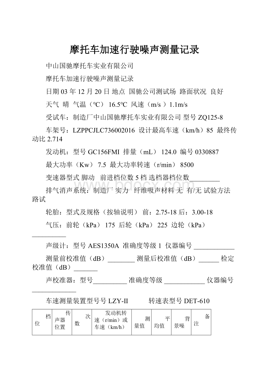 摩托车加速行驶噪声测量记录.docx_第1页