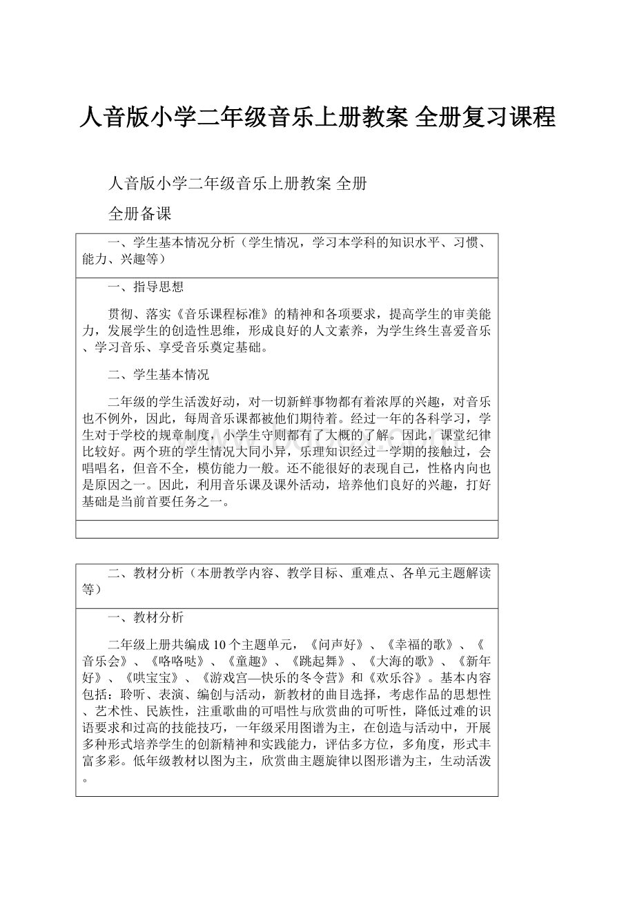 人音版小学二年级音乐上册教案 全册复习课程.docx_第1页