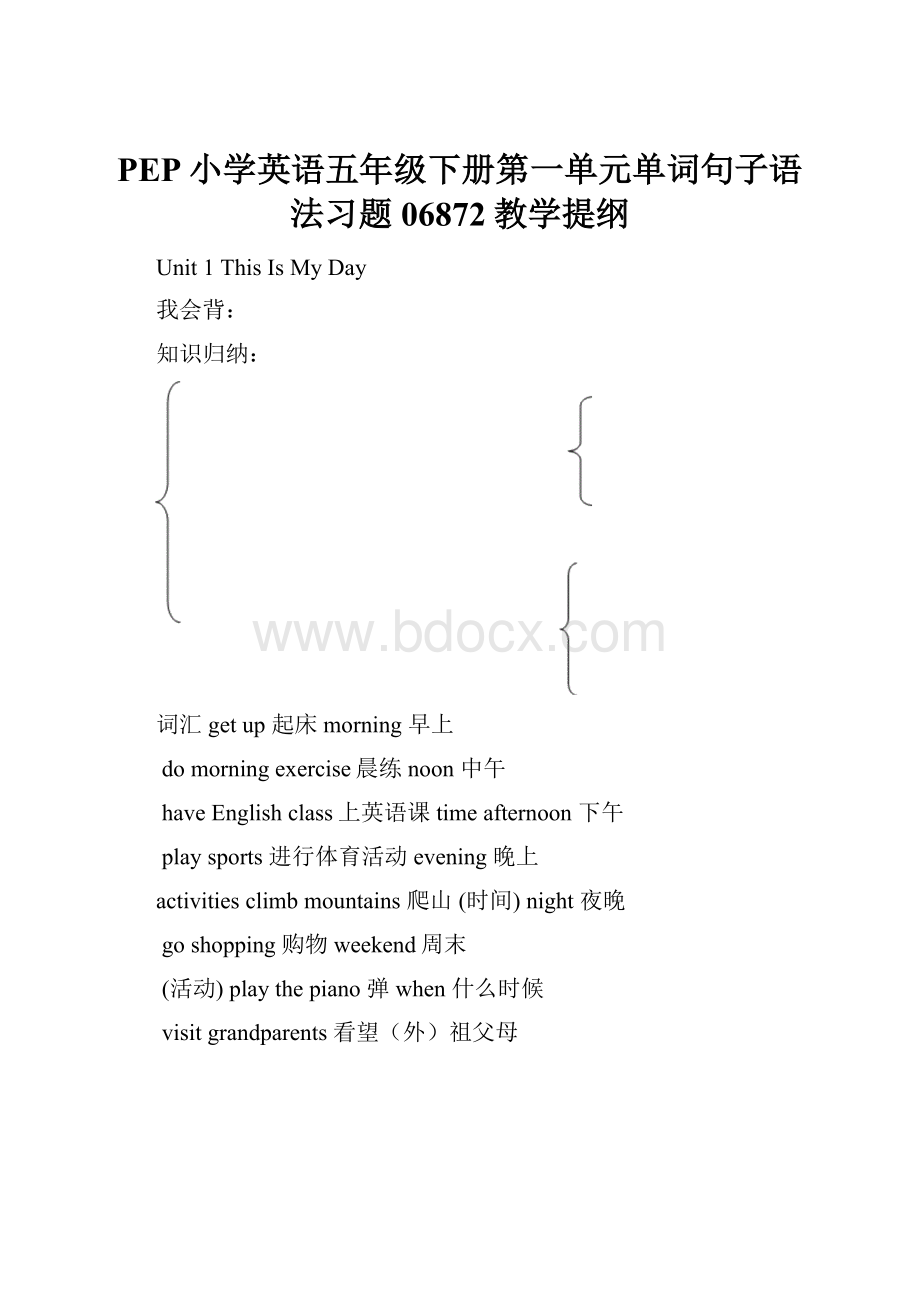 PEP小学英语五年级下册第一单元单词句子语法习题06872教学提纲.docx