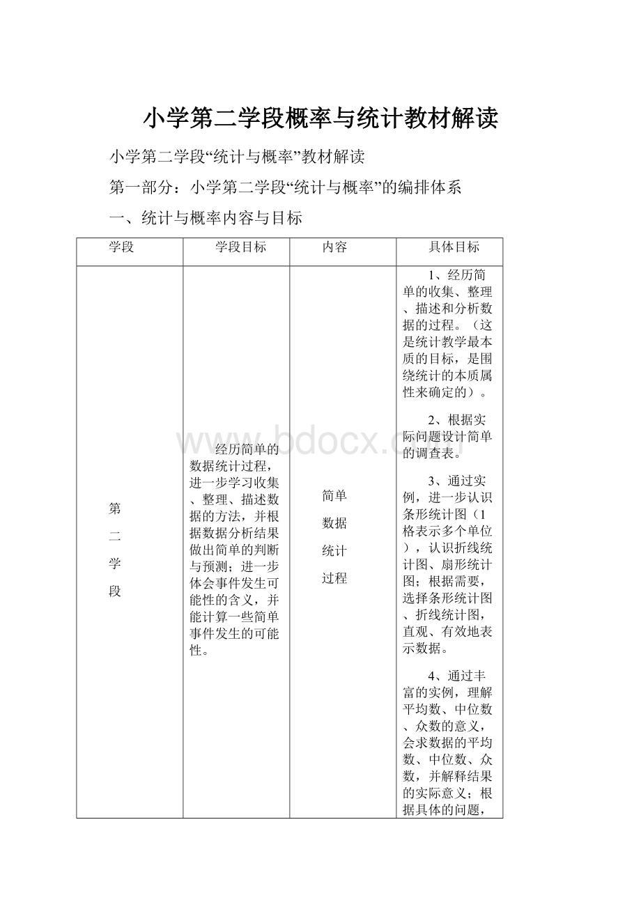 小学第二学段概率与统计教材解读.docx_第1页