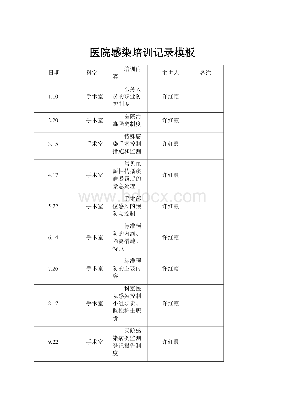 医院感染培训记录模板.docx