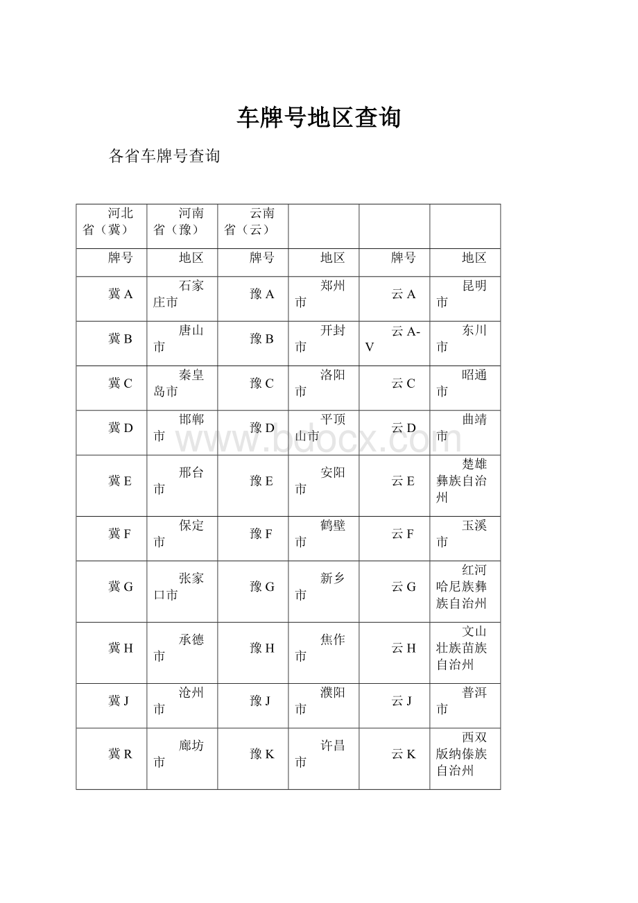 车牌号地区查询.docx_第1页