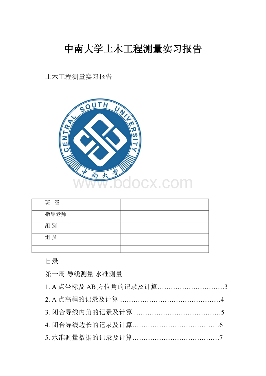 中南大学土木工程测量实习报告.docx_第1页