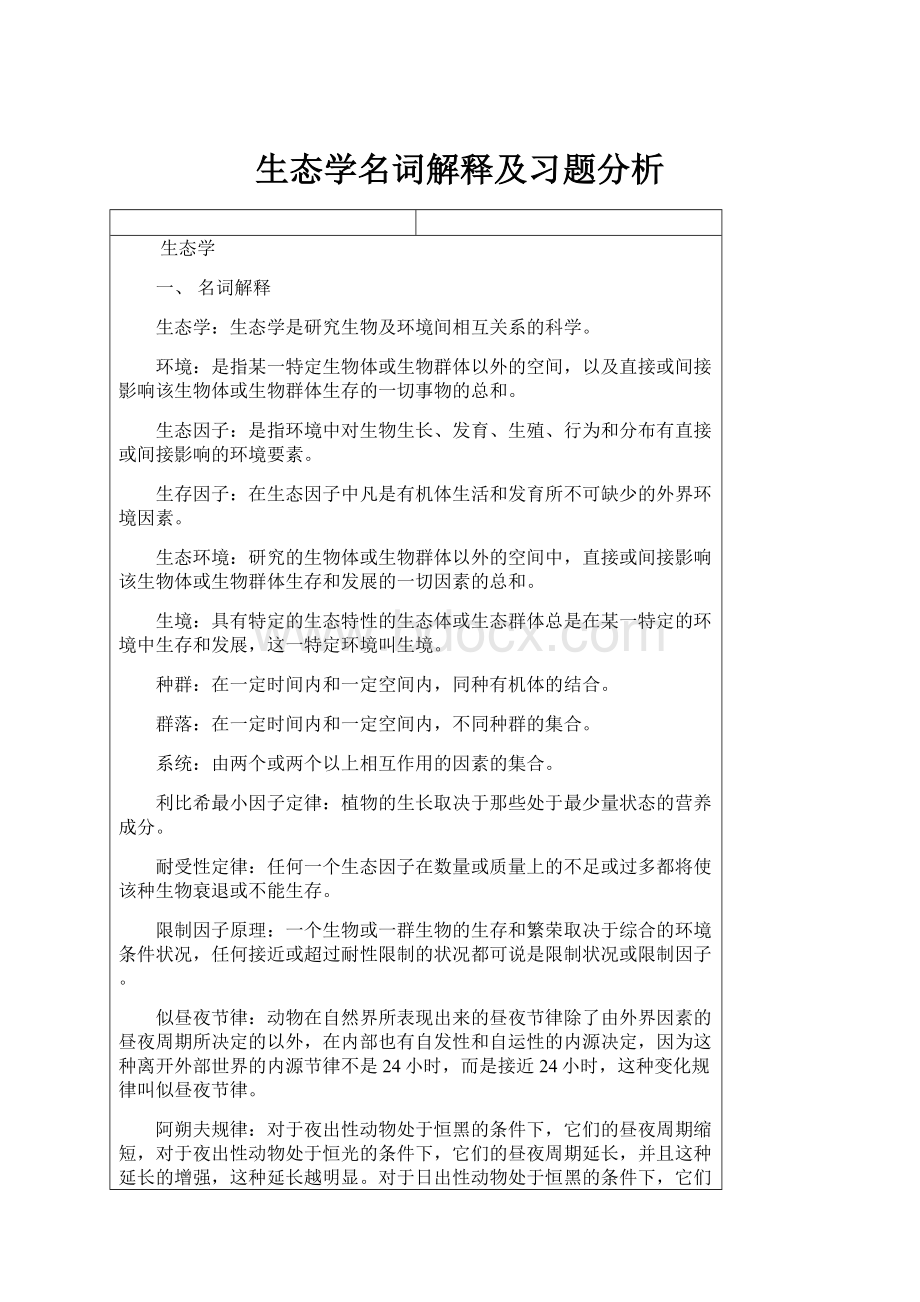 生态学名词解释及习题分析.docx_第1页