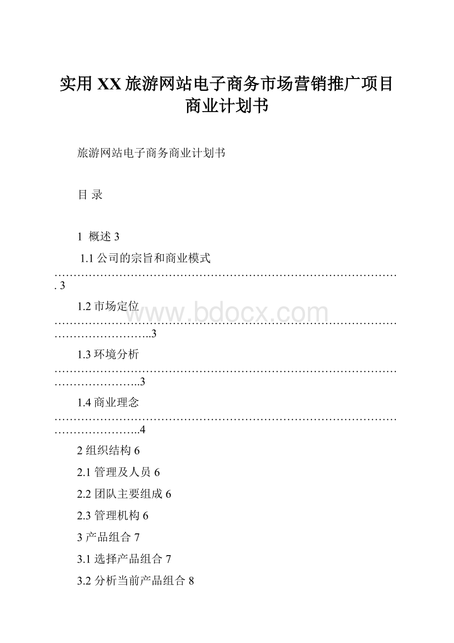 实用XX旅游网站电子商务市场营销推广项目商业计划书.docx