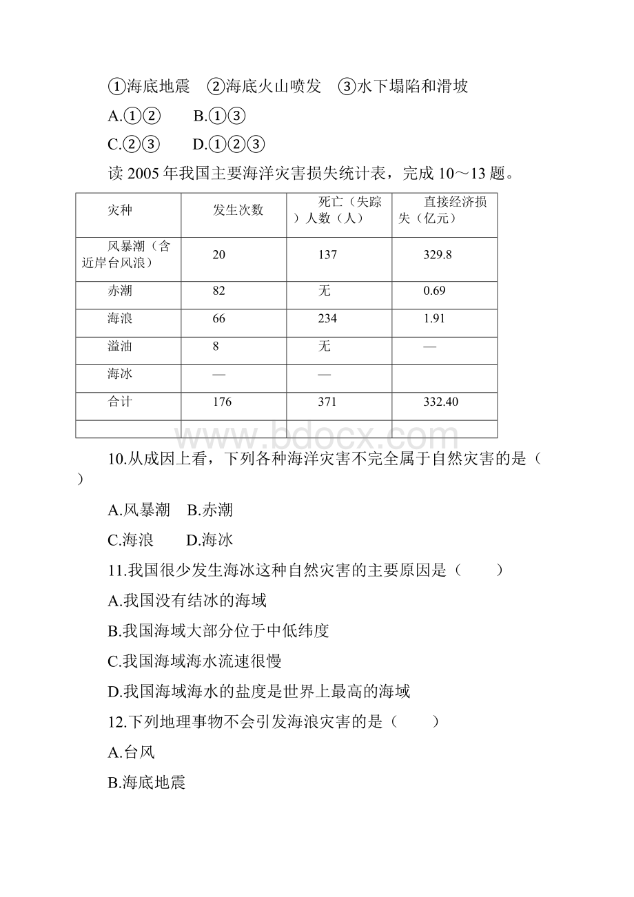 高中地理第三单元保护海洋环境第一节海洋自然灾害与防灾减灾自我小测鲁教版选修2含答案.docx_第3页