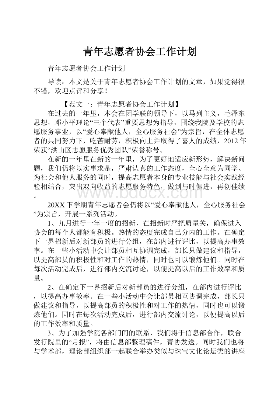 青年志愿者协会工作计划.docx