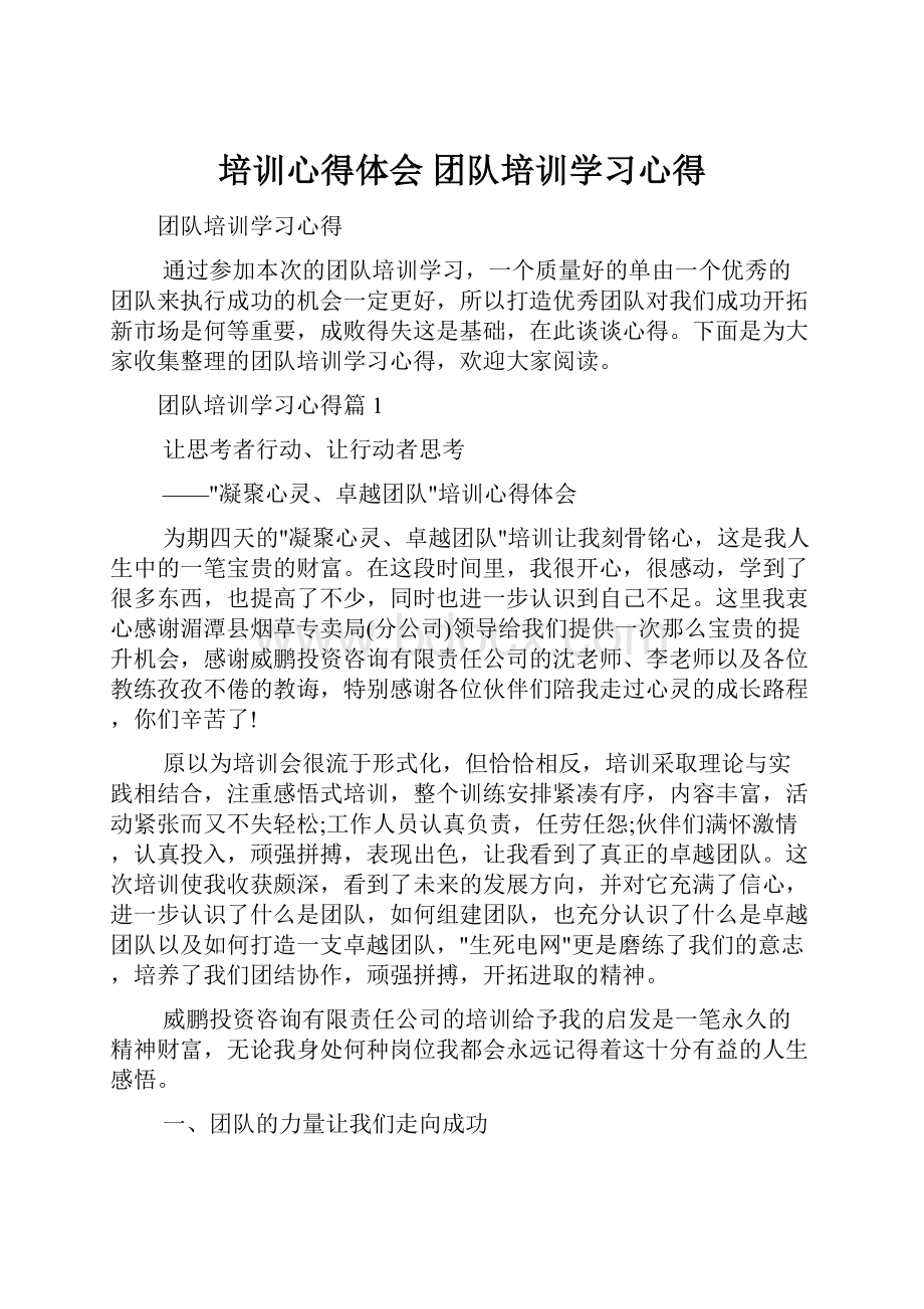 培训心得体会 团队培训学习心得.docx