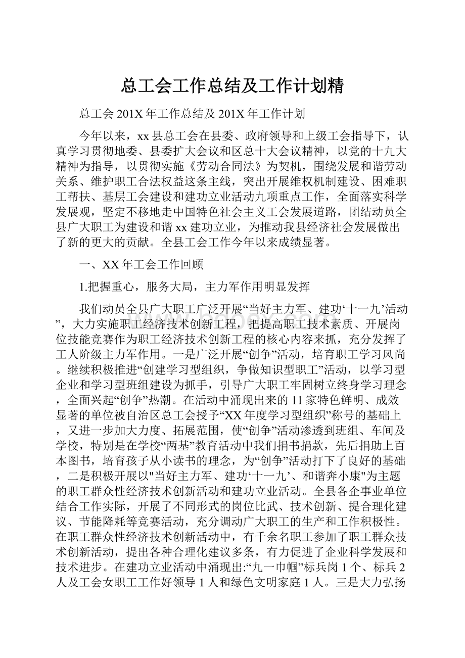 总工会工作总结及工作计划精.docx