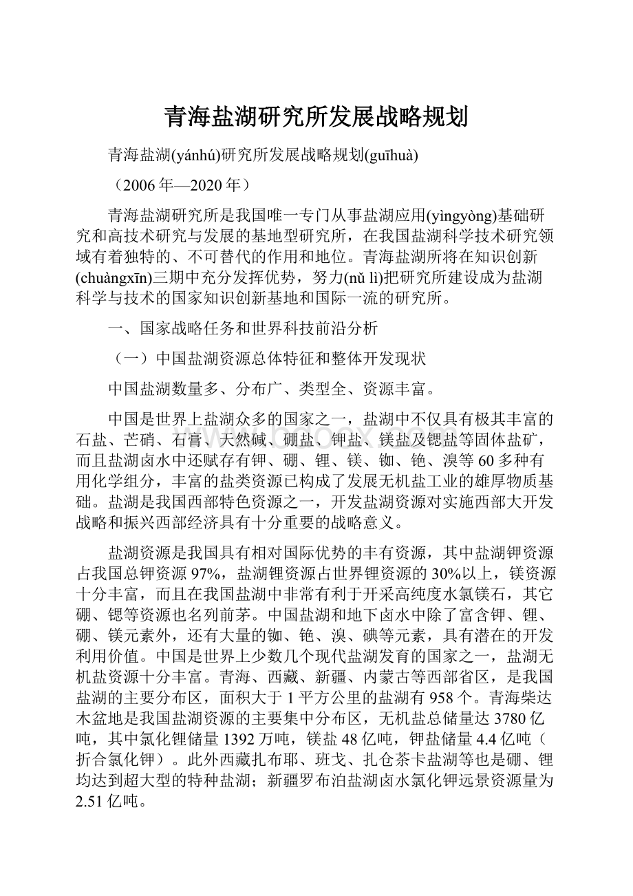 青海盐湖研究所发展战略规划.docx_第1页