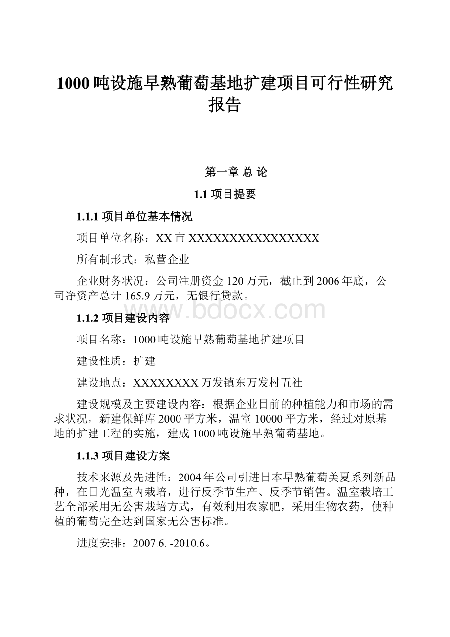 1000吨设施早熟葡萄基地扩建项目可行性研究报告.docx_第1页