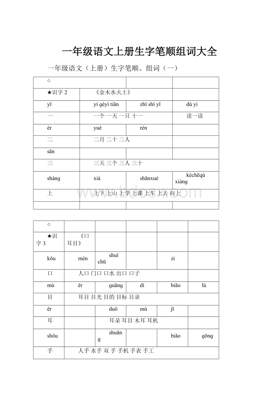 一年级语文上册生字笔顺组词大全.docx