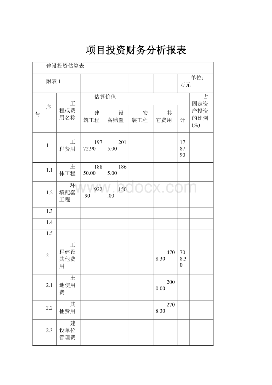 项目投资财务分析报表.docx_第1页