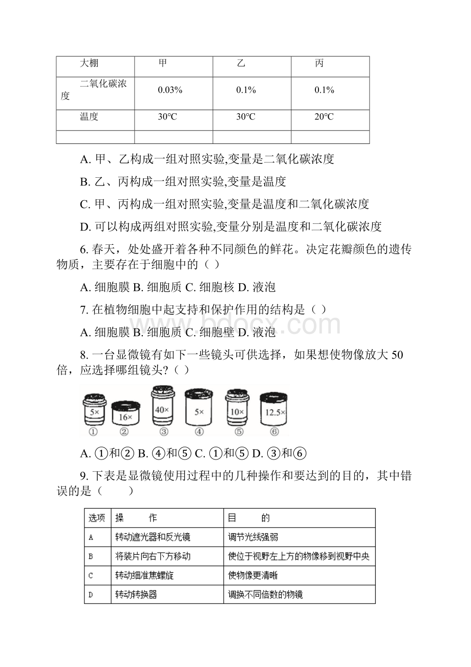 广东省佛山市实验学校学年七年级上学期期中生物试题原卷版.docx_第2页