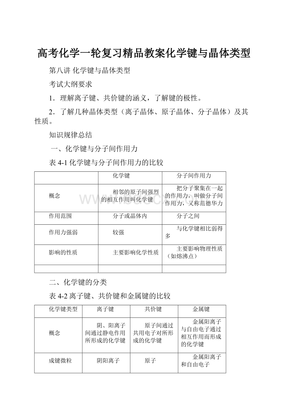 高考化学一轮复习精品教案化学键与晶体类型.docx_第1页