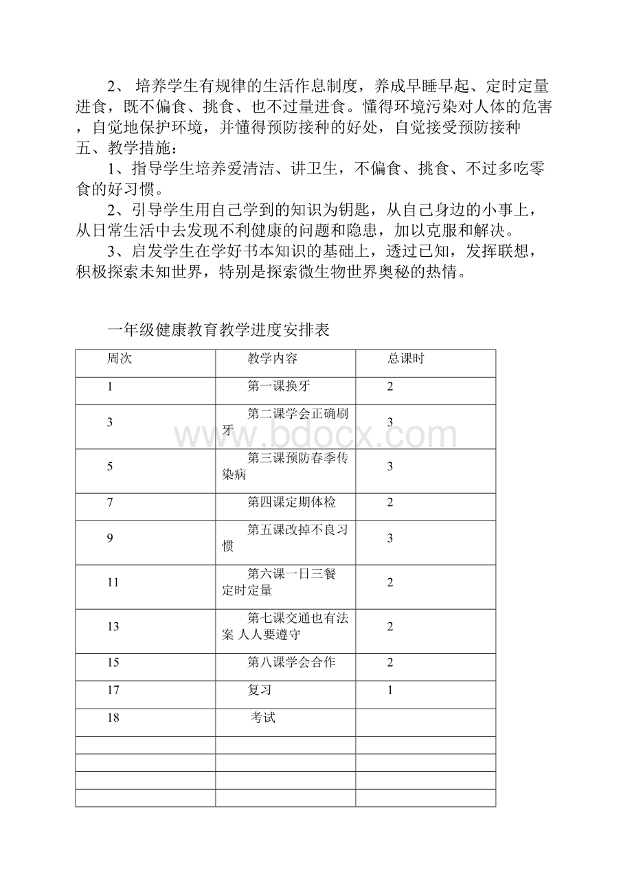 小学一年级上册健康教育计划及教案.docx_第2页