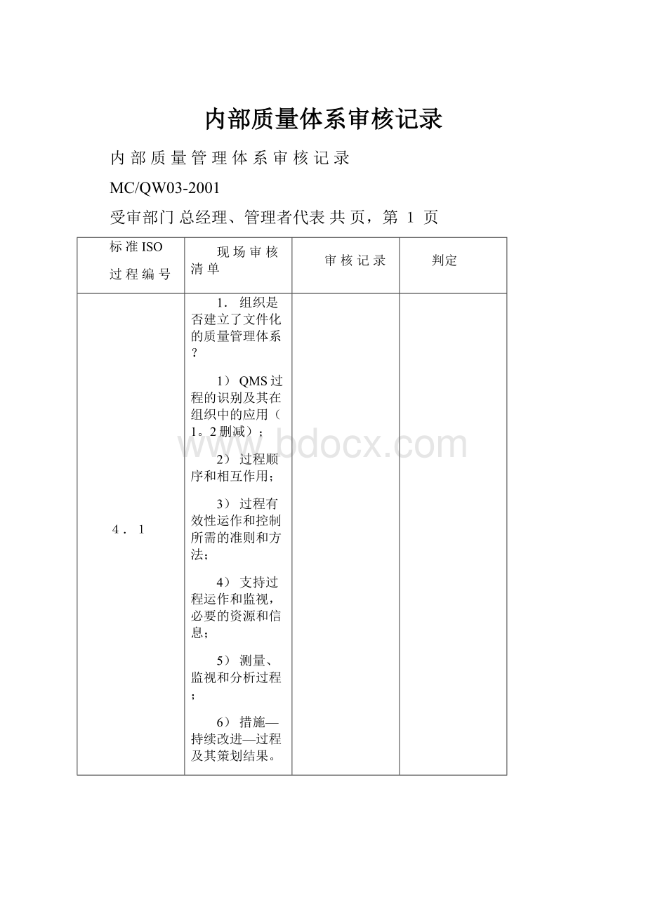 内部质量体系审核记录.docx_第1页