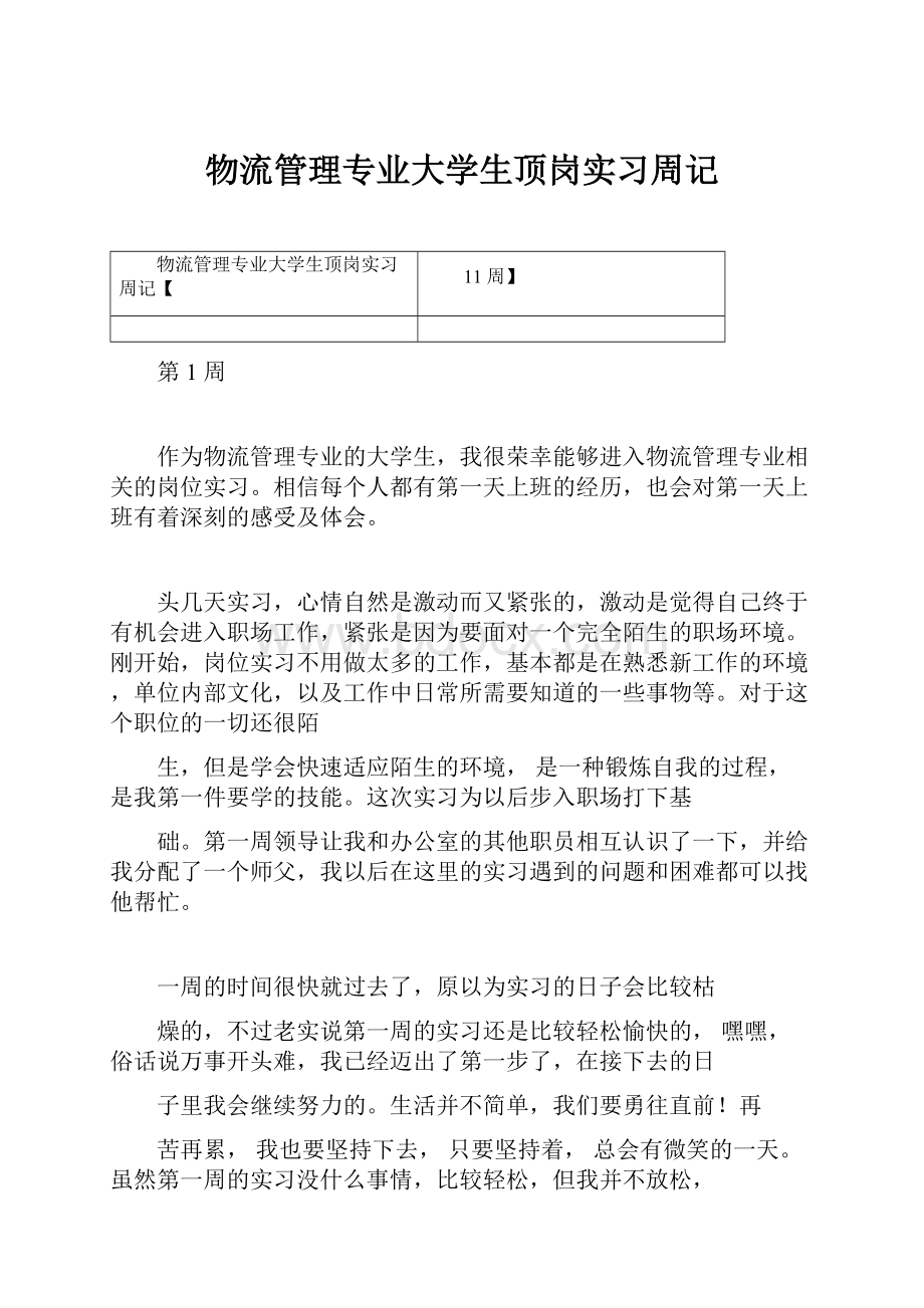 物流管理专业大学生顶岗实习周记.docx_第1页