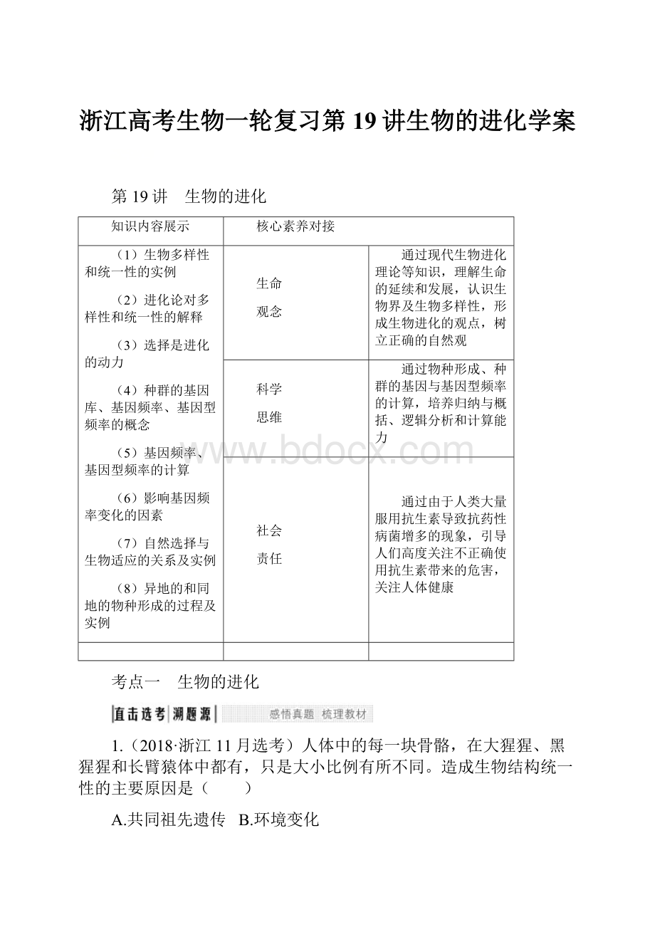 浙江高考生物一轮复习第19讲生物的进化学案.docx_第1页