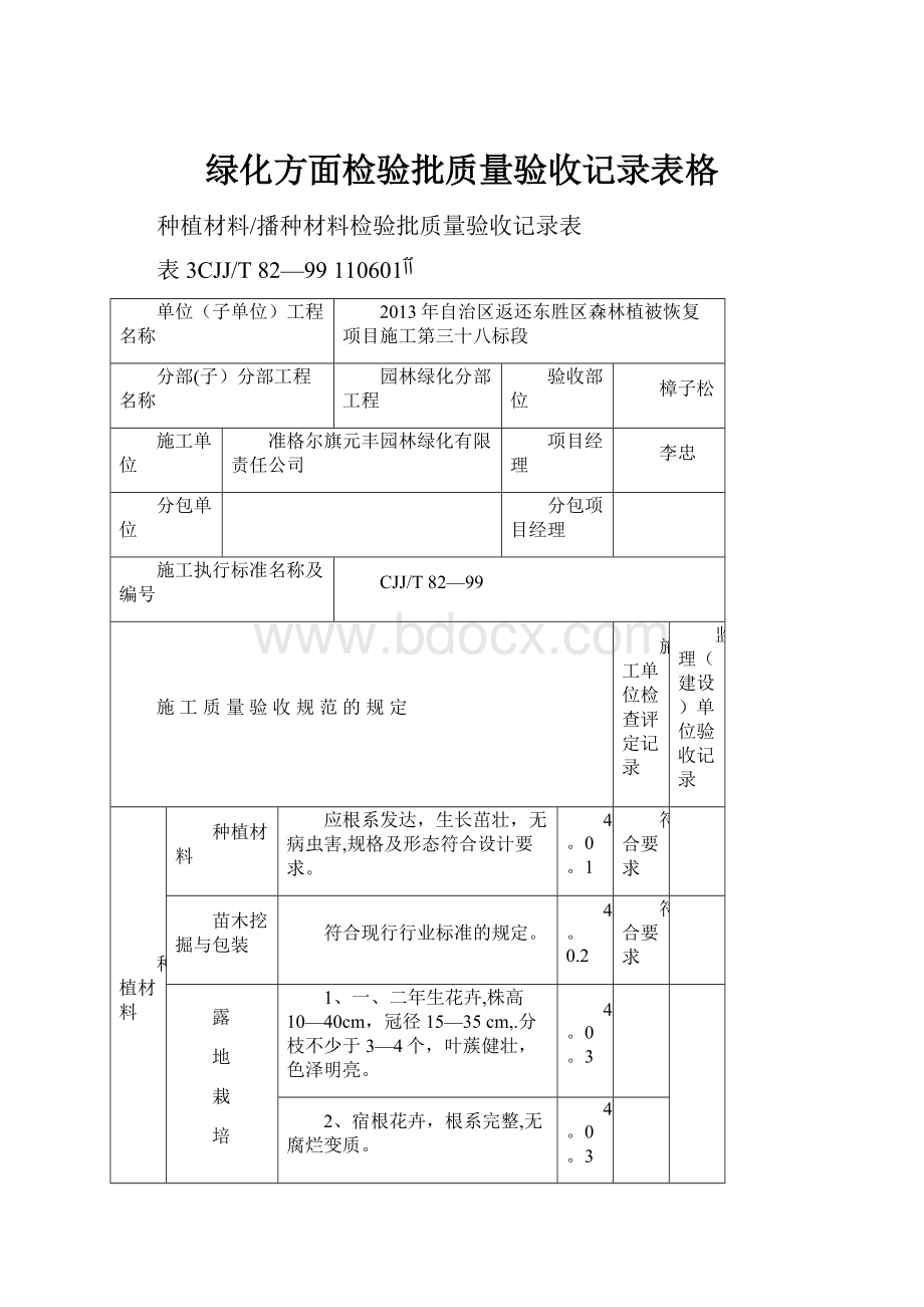 绿化方面检验批质量验收记录表格.docx