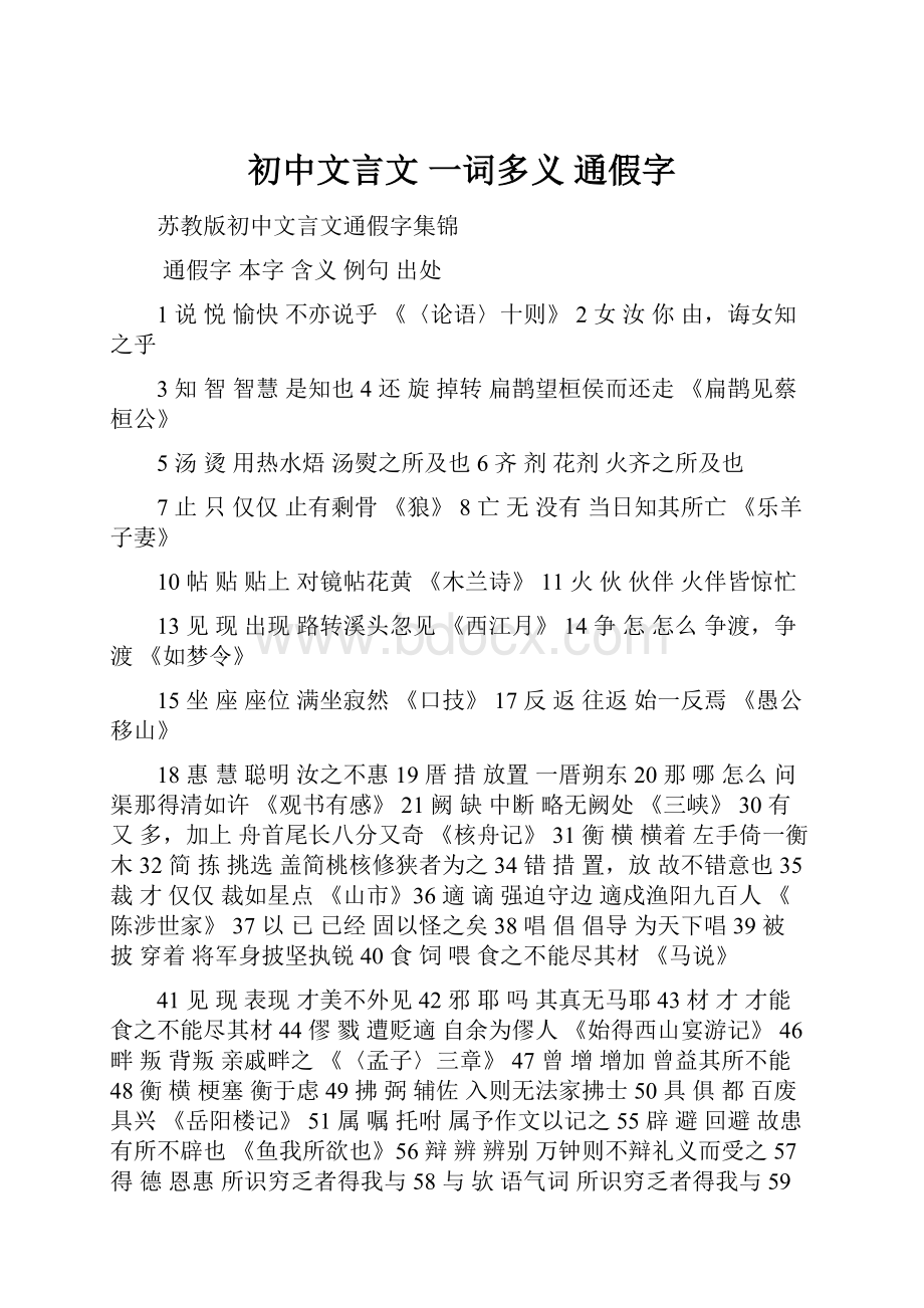 初中文言文 一词多义 通假字.docx