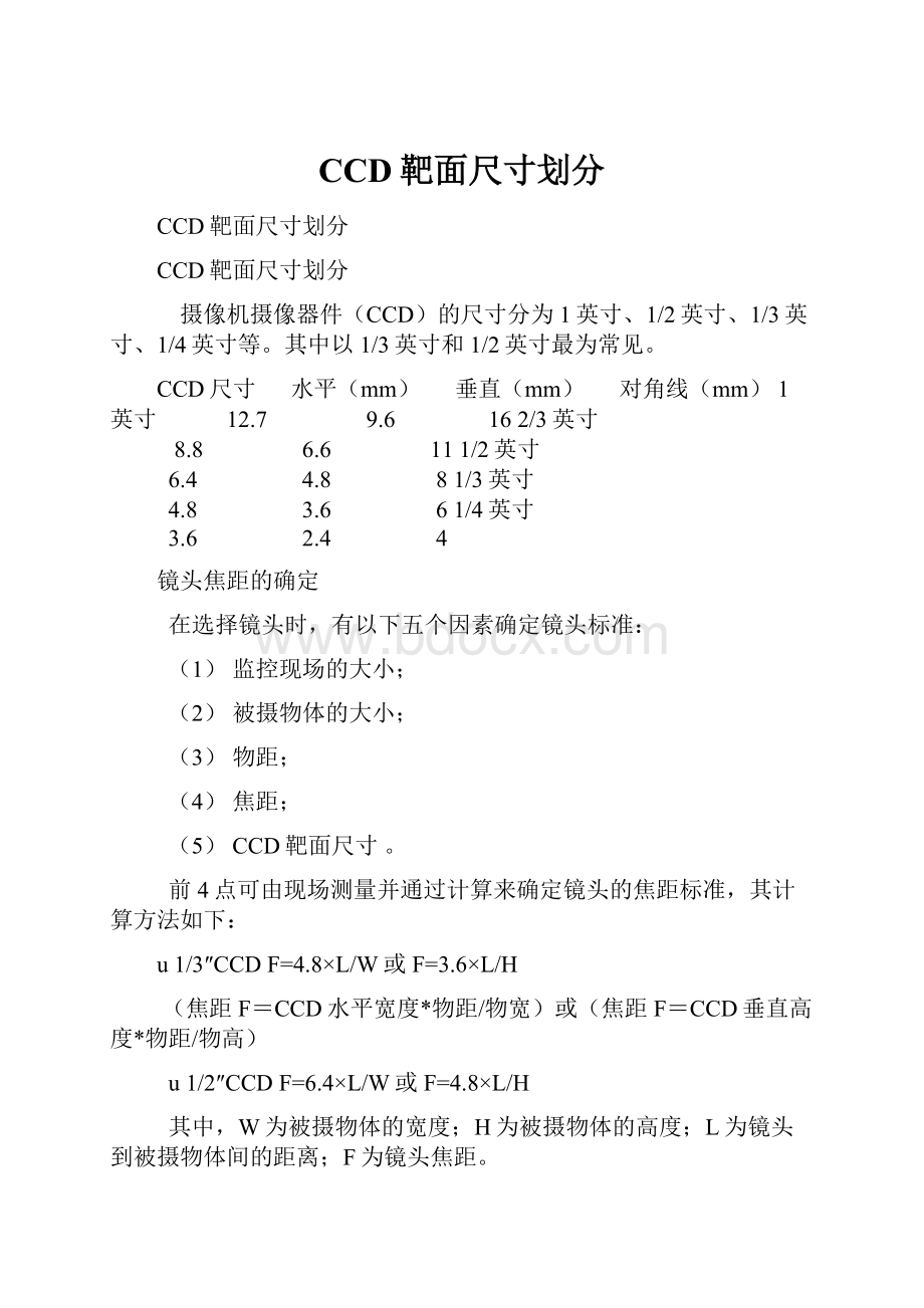 CCD靶面尺寸划分.docx