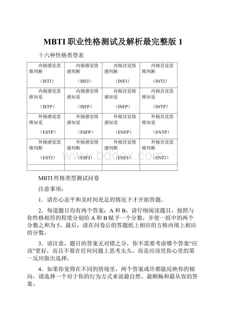 MBTI职业性格测试及解析最完整版1.docx_第1页