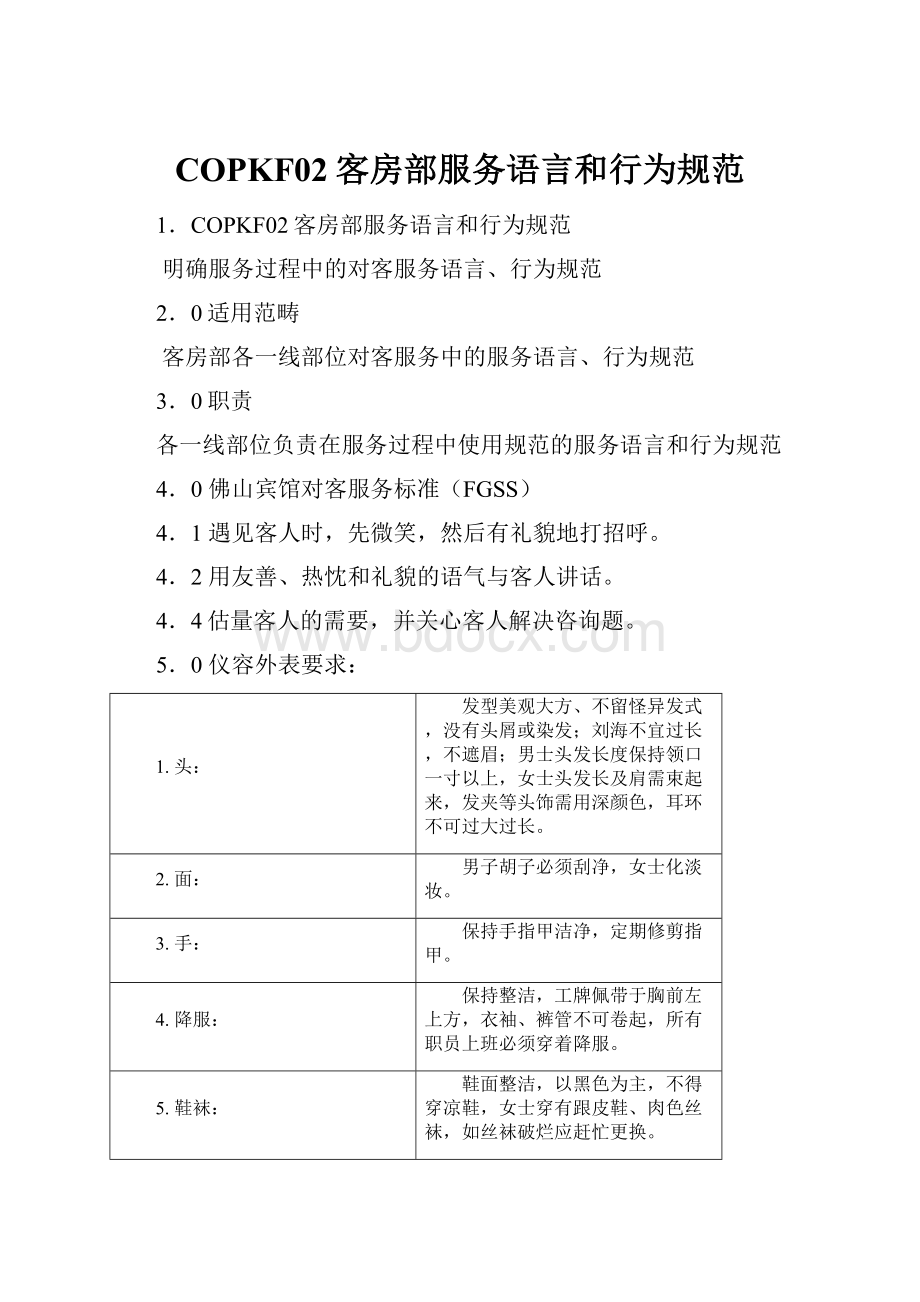 COPKF02客房部服务语言和行为规范.docx