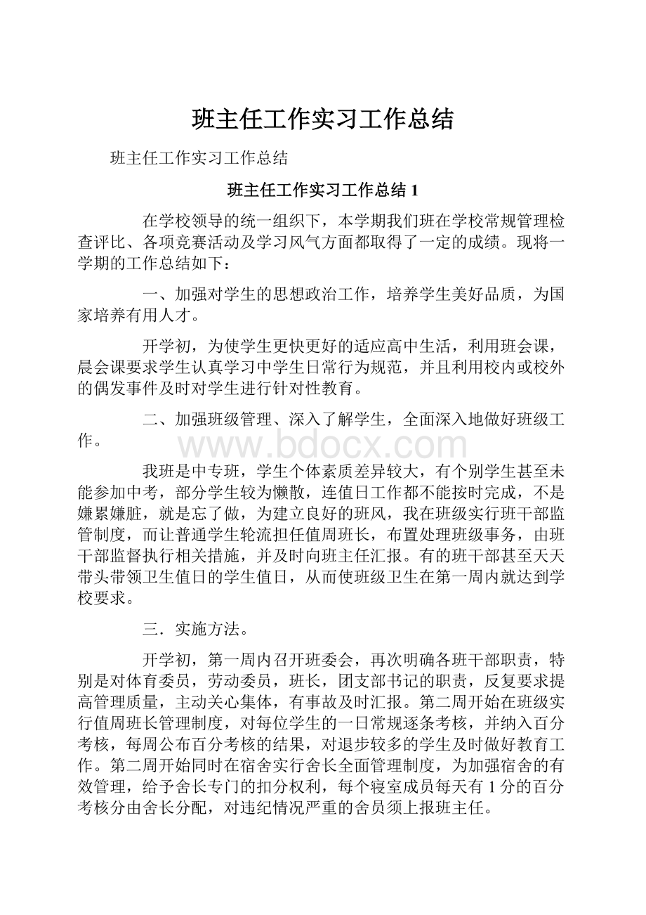 班主任工作实习工作总结.docx