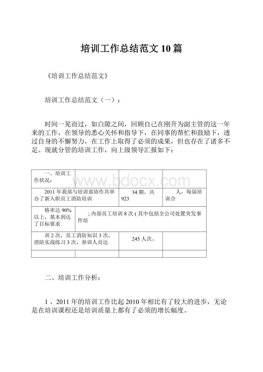 培训工作总结范文10篇.docx