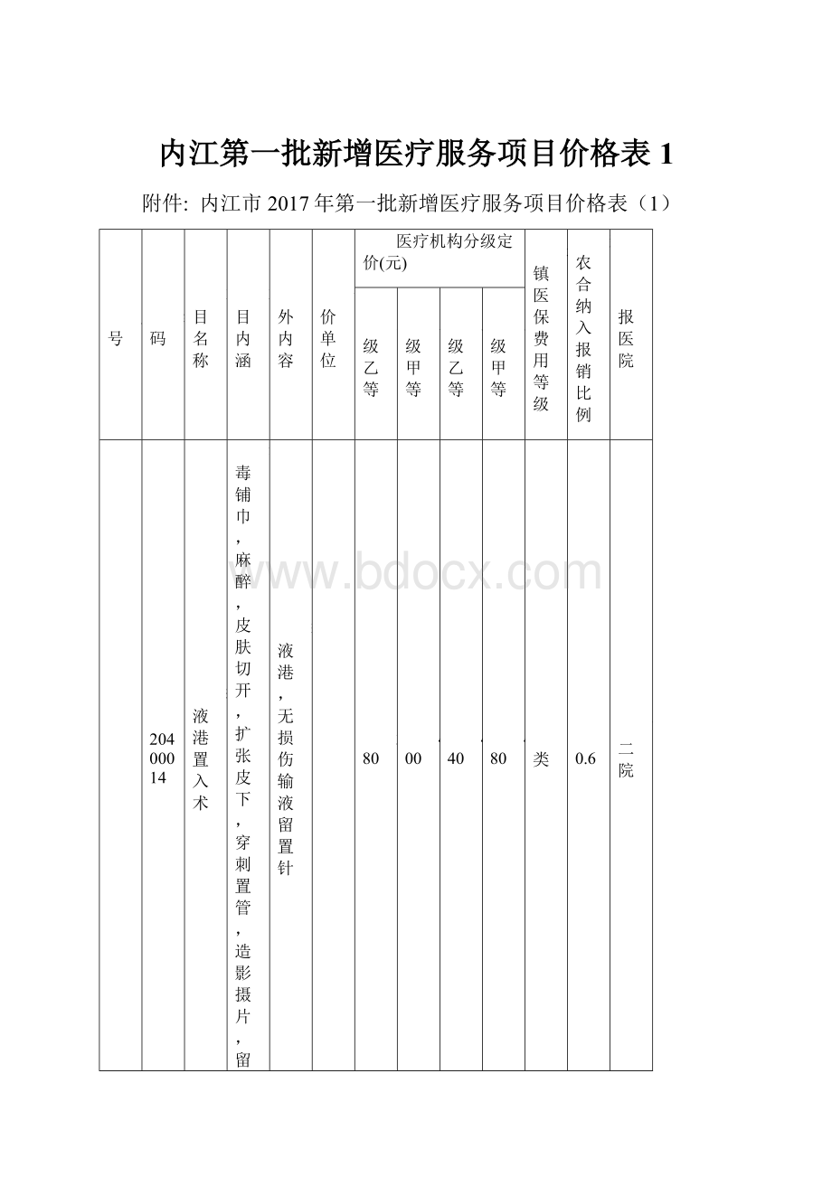 内江第一批新增医疗服务项目价格表1.docx