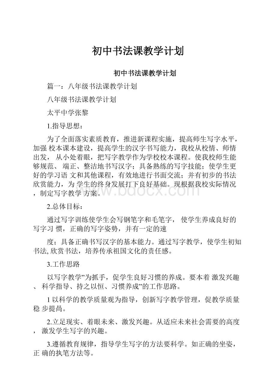 初中书法课教学计划.docx