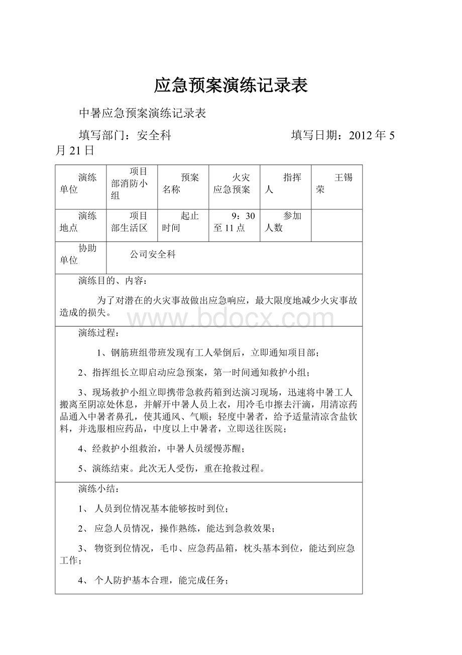 应急预案演练记录表.docx