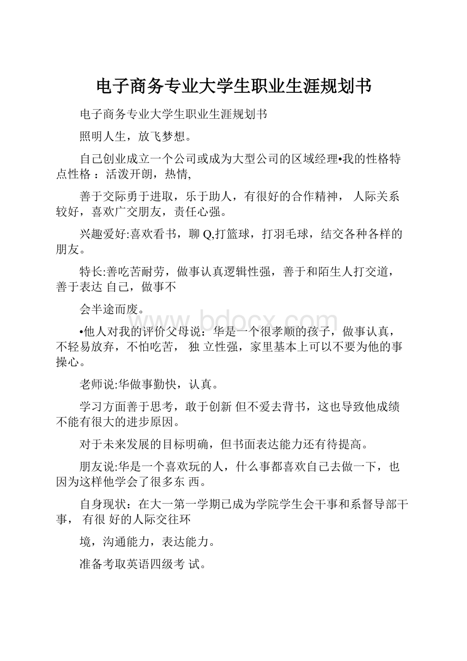 电子商务专业大学生职业生涯规划书.docx