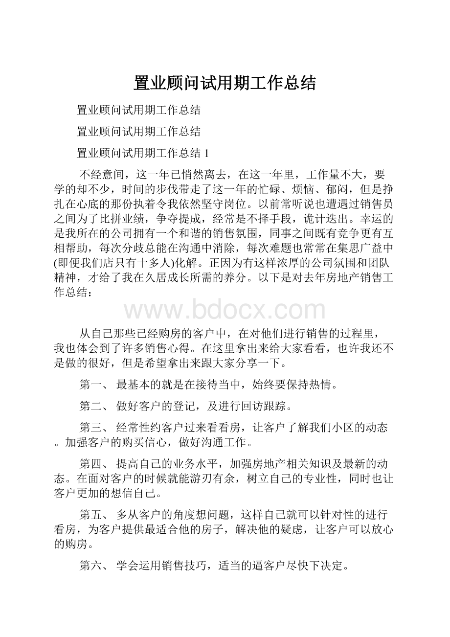 置业顾问试用期工作总结.docx_第1页