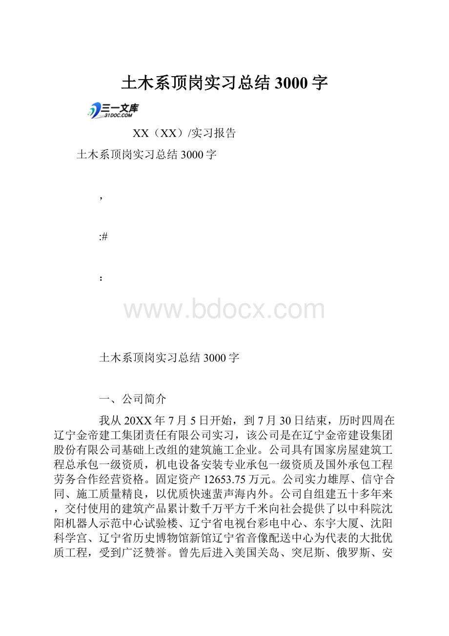 土木系顶岗实习总结3000字.docx