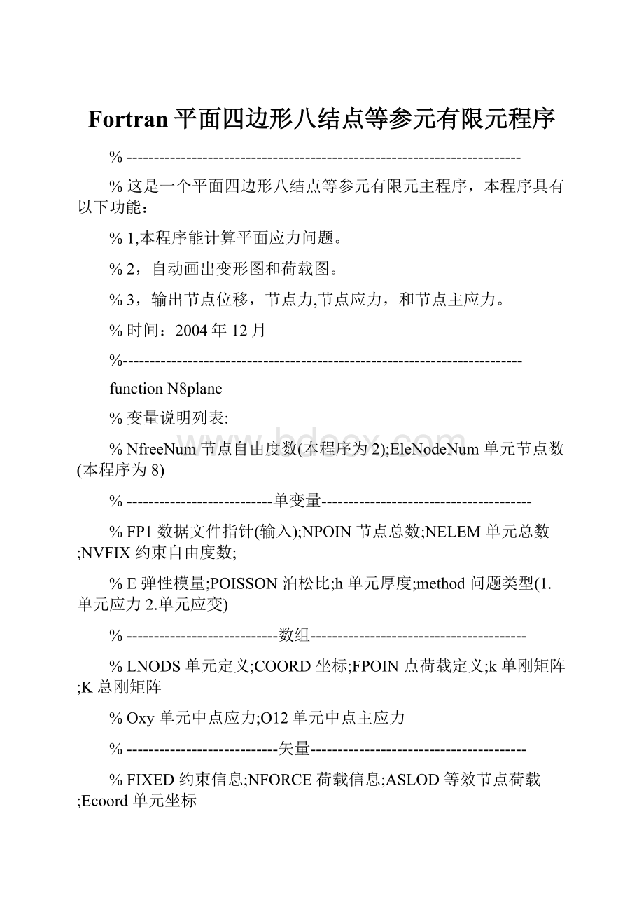 Fortran平面四边形八结点等参元有限元程序.docx_第1页