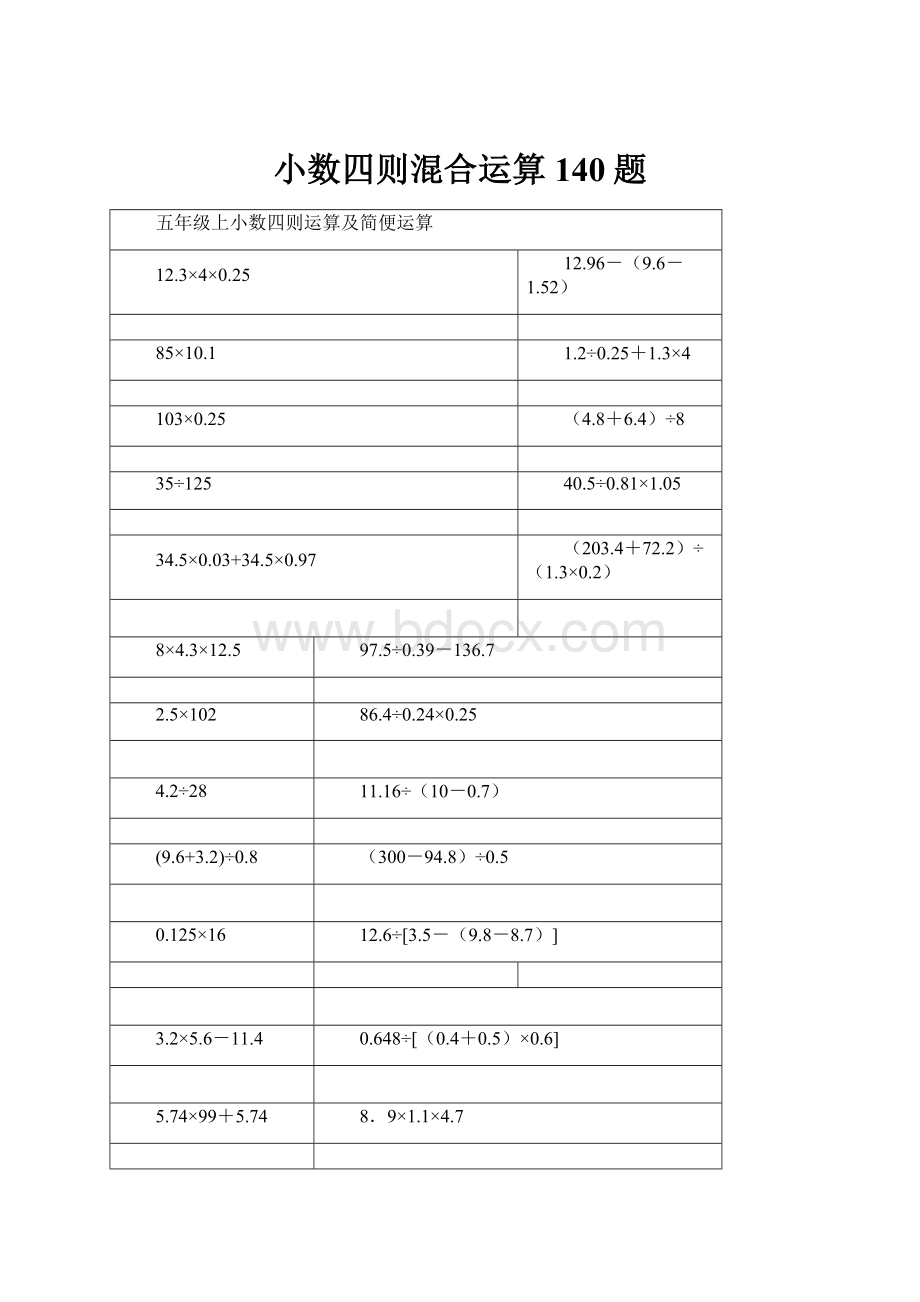 小数四则混合运算140题.docx