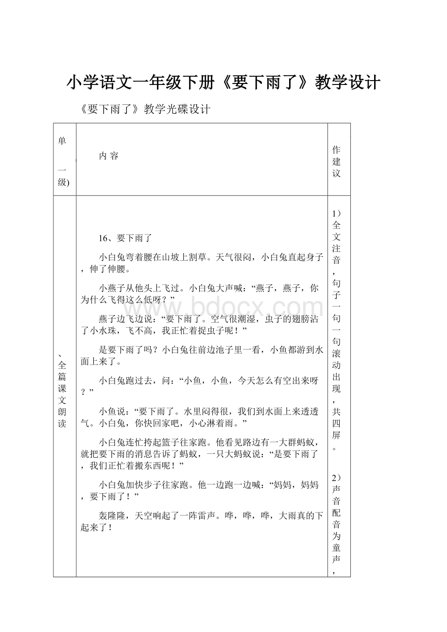 小学语文一年级下册《要下雨了》教学设计.docx_第1页