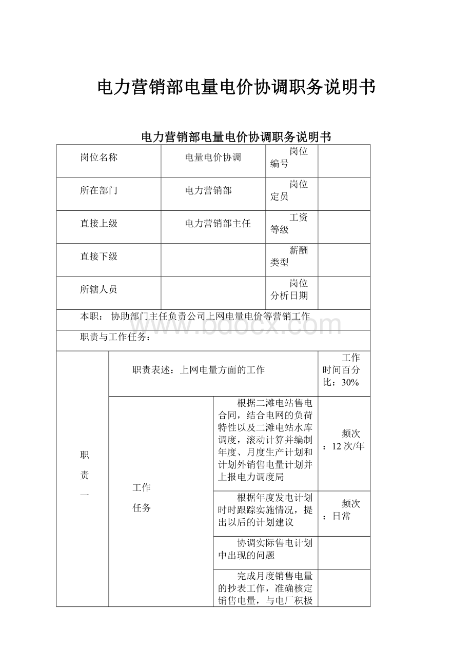 电力营销部电量电价协调职务说明书.docx_第1页