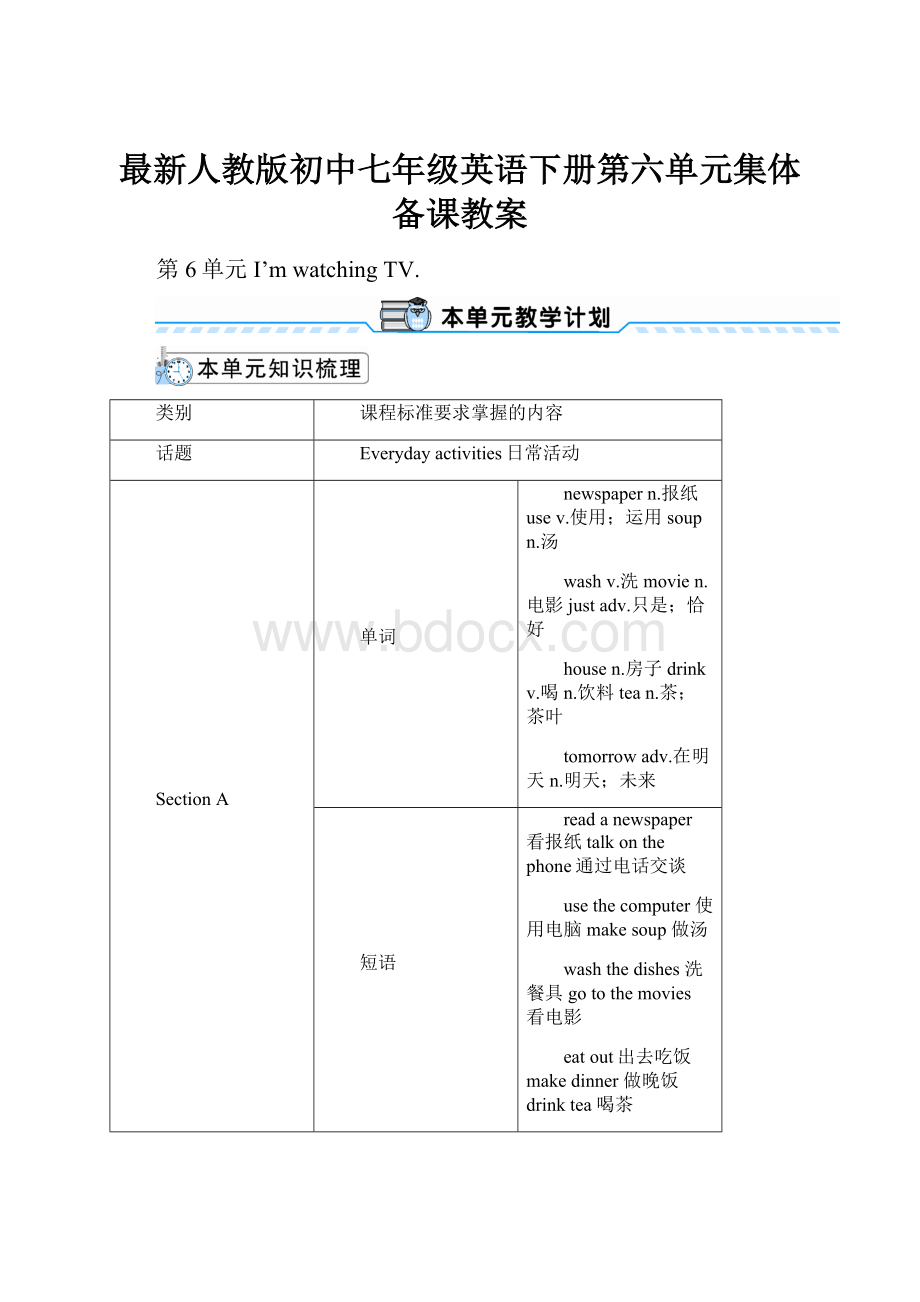 最新人教版初中七年级英语下册第六单元集体备课教案.docx