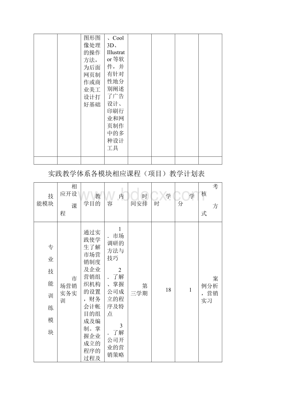 实践教学体系各模块相应课程项目教学计划表.docx_第3页