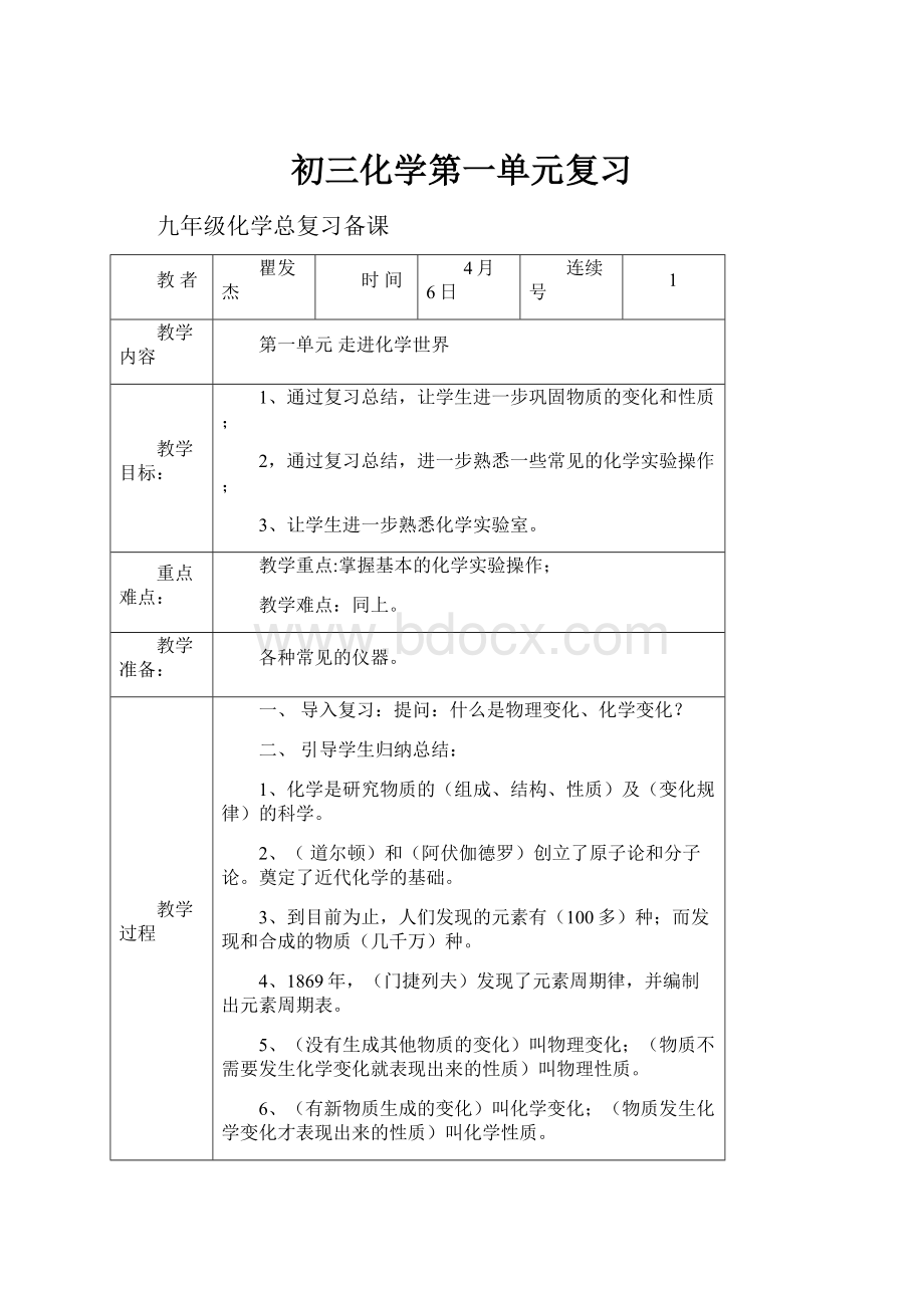 初三化学第一单元复习.docx_第1页