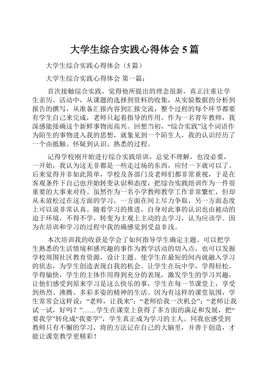 大学生综合实践心得体会5篇.docx