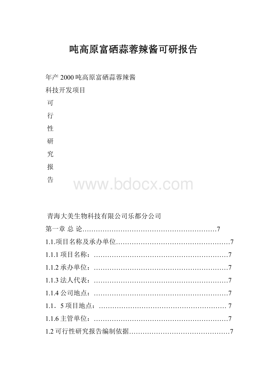 吨高原富硒蒜蓉辣酱可研报告.docx_第1页