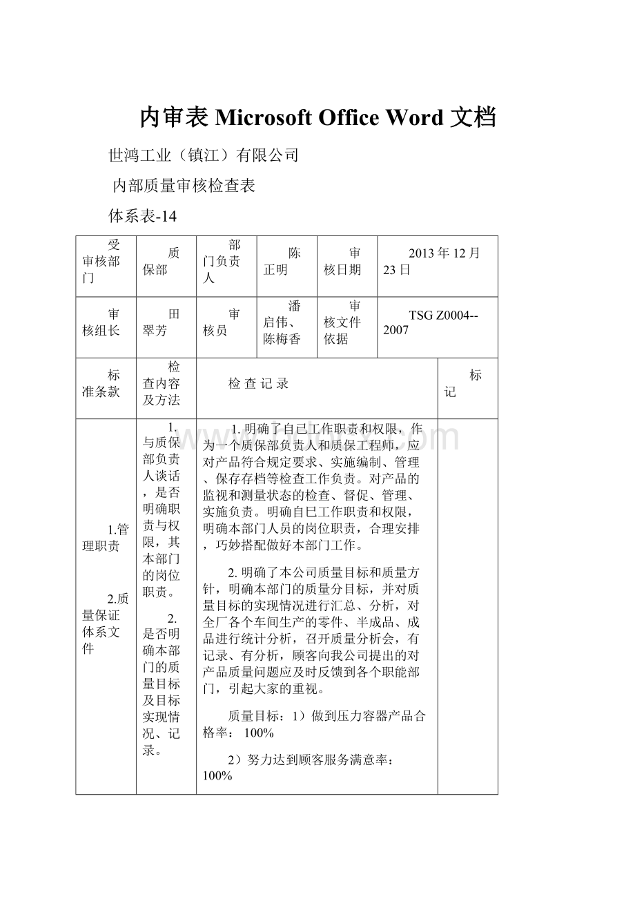 内审表 Microsoft Office Word 文档.docx